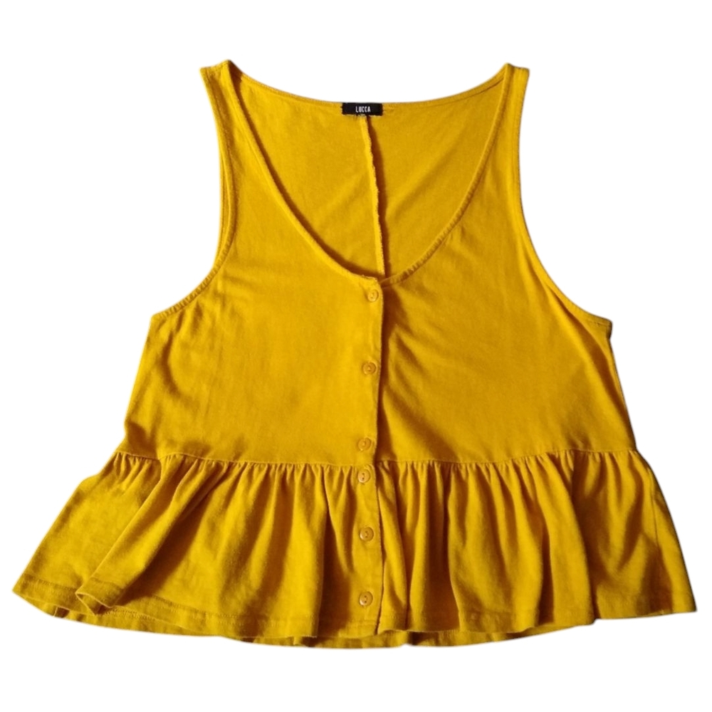 Lucca Women's Boho Golden Yellow V-neck Sleeveles Peplum Buttoned Tank  Size S